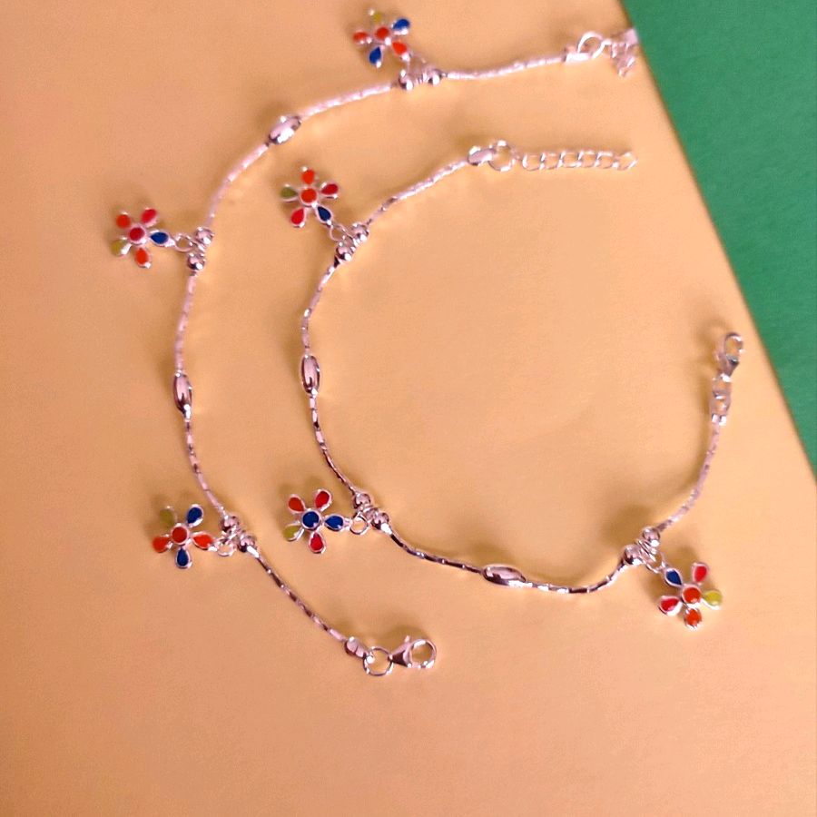  Enamel Floral Anklets